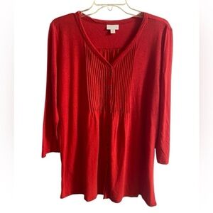 J. Jill Vibrant Red Pleated Blouse tunic top Medium